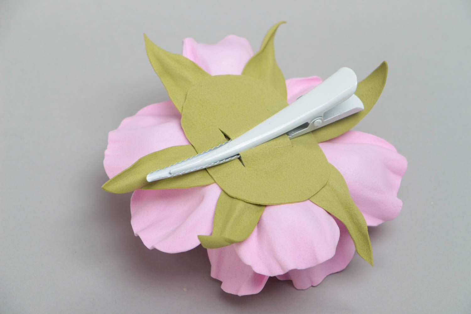 Large pink handmade designer foamiran fabric flower hair clip for women photo 4