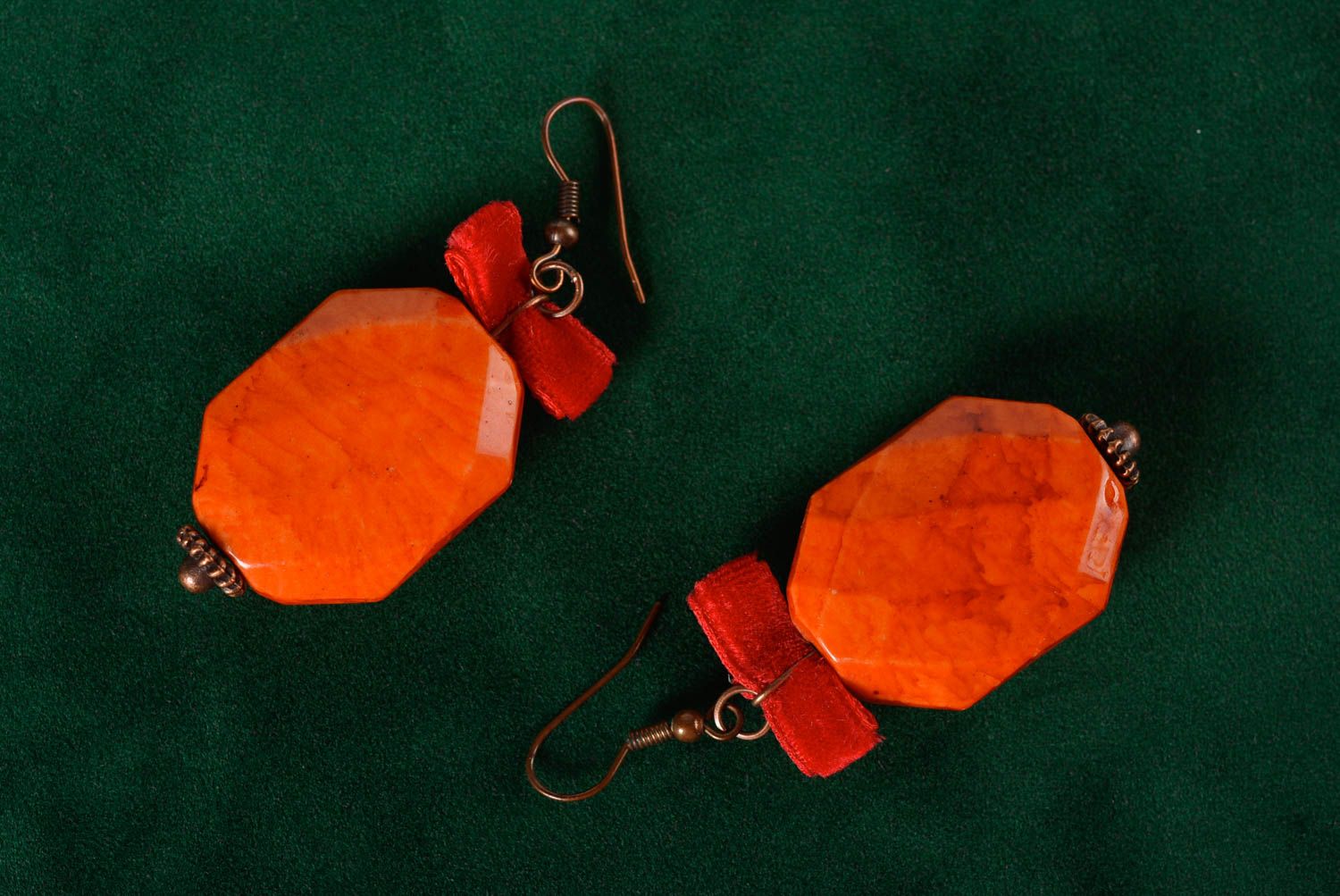 Серьги ручной работы красивая бижутерия подарок женщине модные серьги оранжевые фото 3