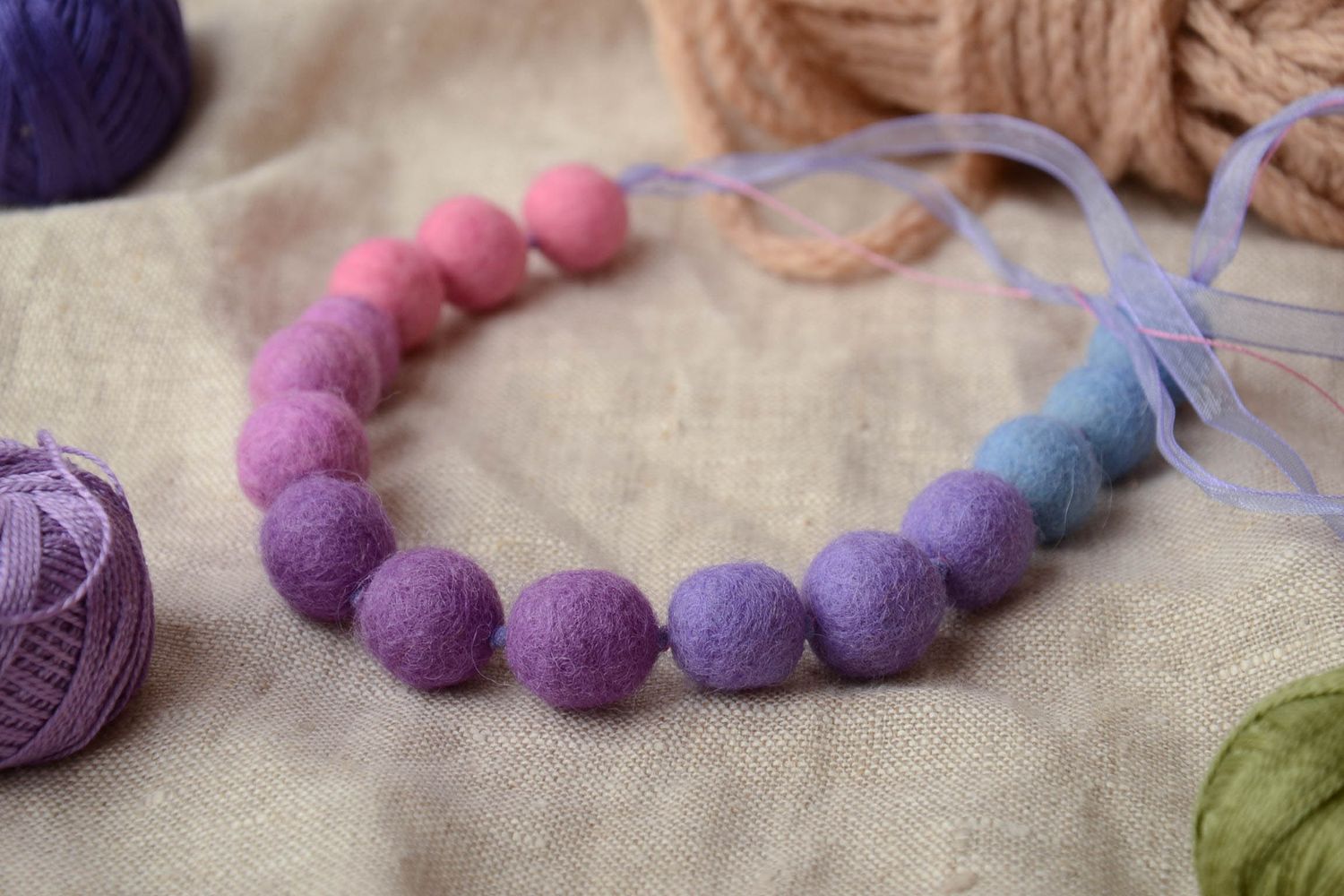 Beautiful wool felted bead necklace photo 1