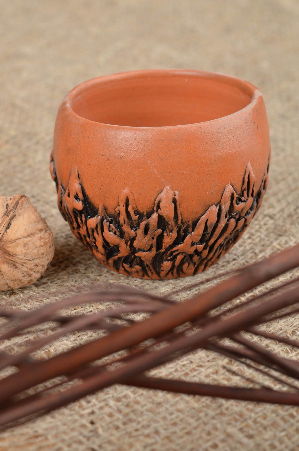 Handmade Keramik Geschirr Becher aus Ton Küchen Deko 100 ml mit Relief Muster foto 1