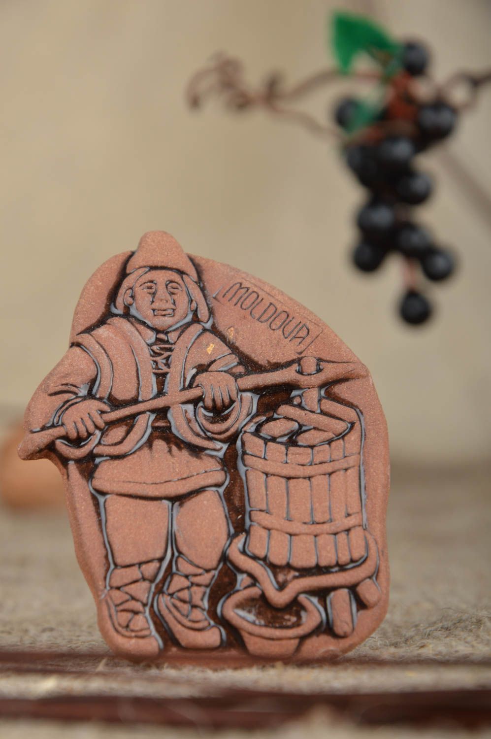 Clay fridge magnet handmade glazed ceramic souvenir Winemaker kitchen decor photo 1