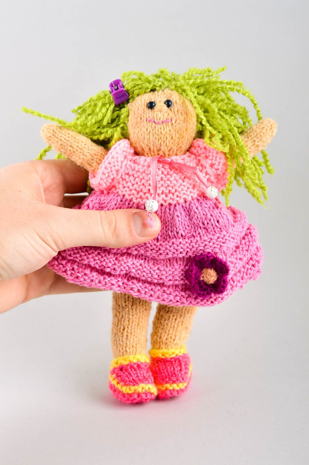 Handmade unusual textile toy beautiful doll for girls soft knitted toy photo 5