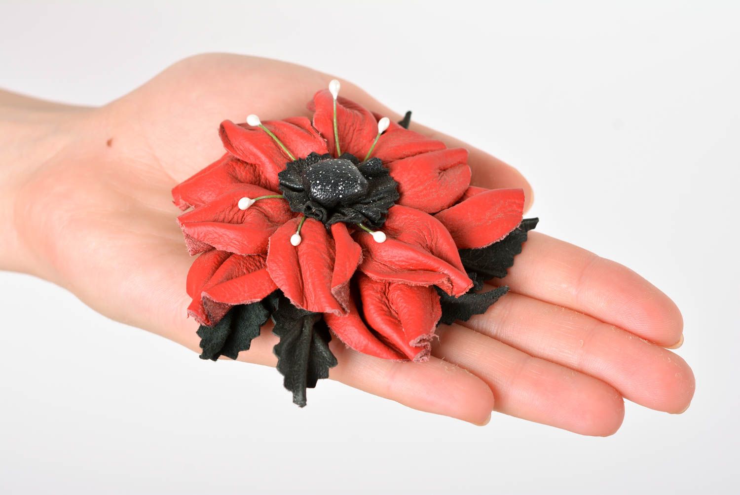 Haarspangen Blumen handmade Modeschmuck Broschen Mode Accessoires rot schwarz foto 4