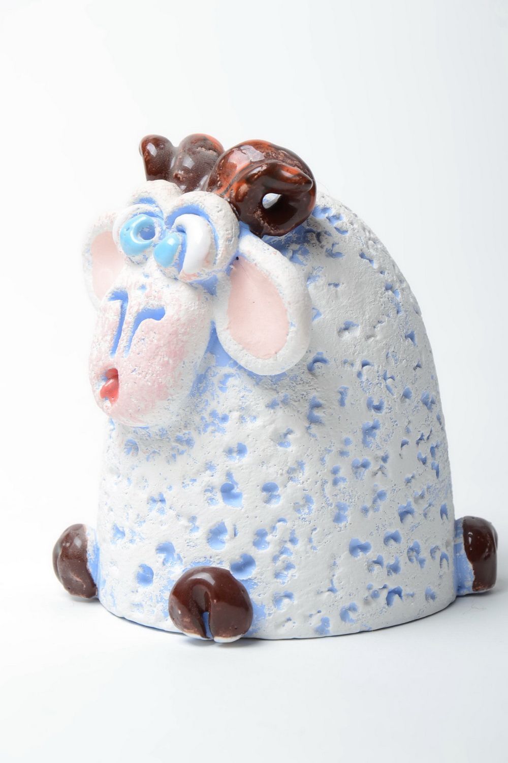 Grelle lustige bemalte Keramik Spardose aus Ton Halbporzellan Schaf Handarbeit foto 5