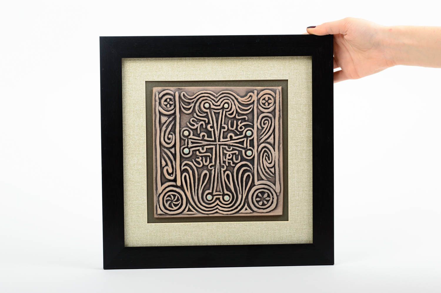 Керамическая плитка в рамке настенный декор ручной работы Красивые узоры фото 1
