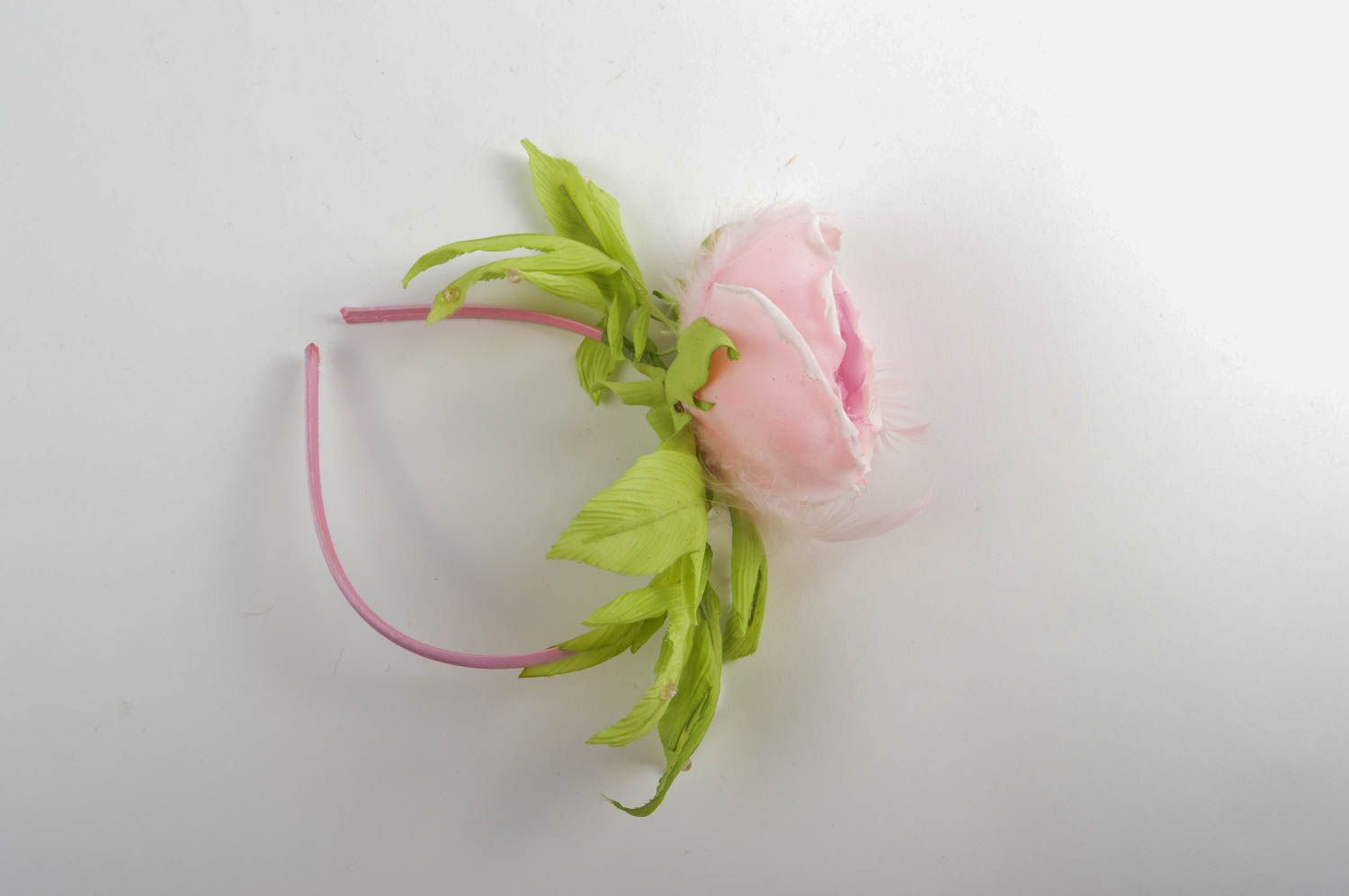 Diadema original vincha artesanal accesorio para el cabello con rosa rosada foto 5