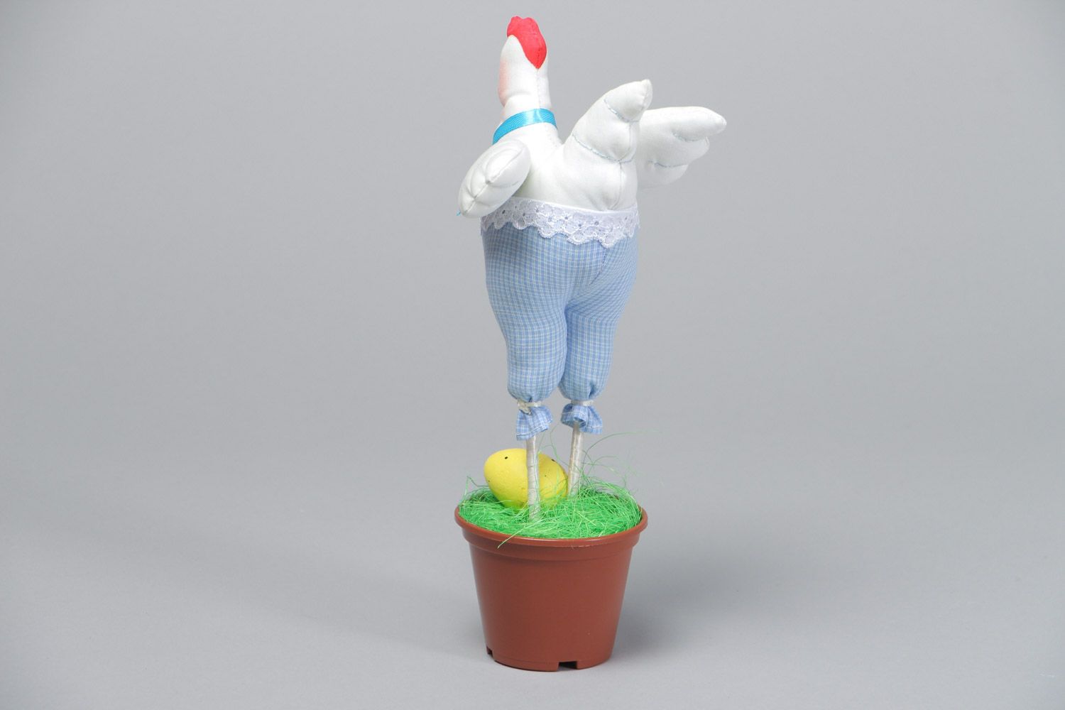 Petite poule de Pâques en tissu avec pot faite main pour décor de maison photo 4