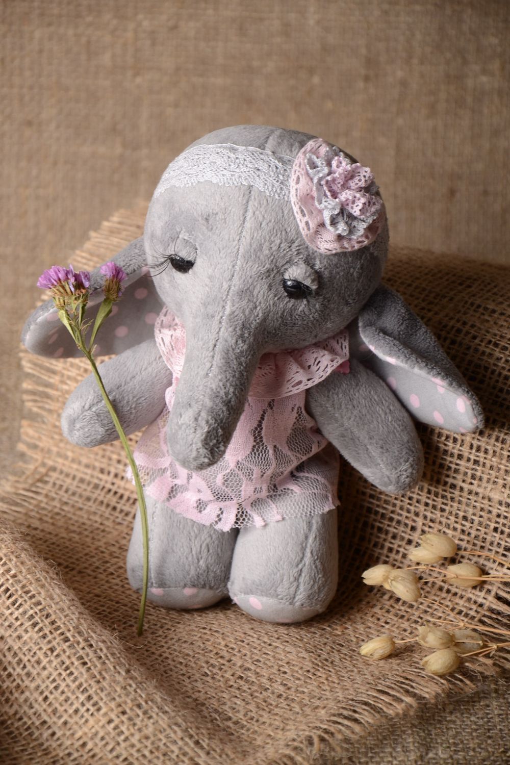 Handmade Kuscheltier Elefant mit Haarband Geschenk für Kinder Stoff Spielzeug  foto 1