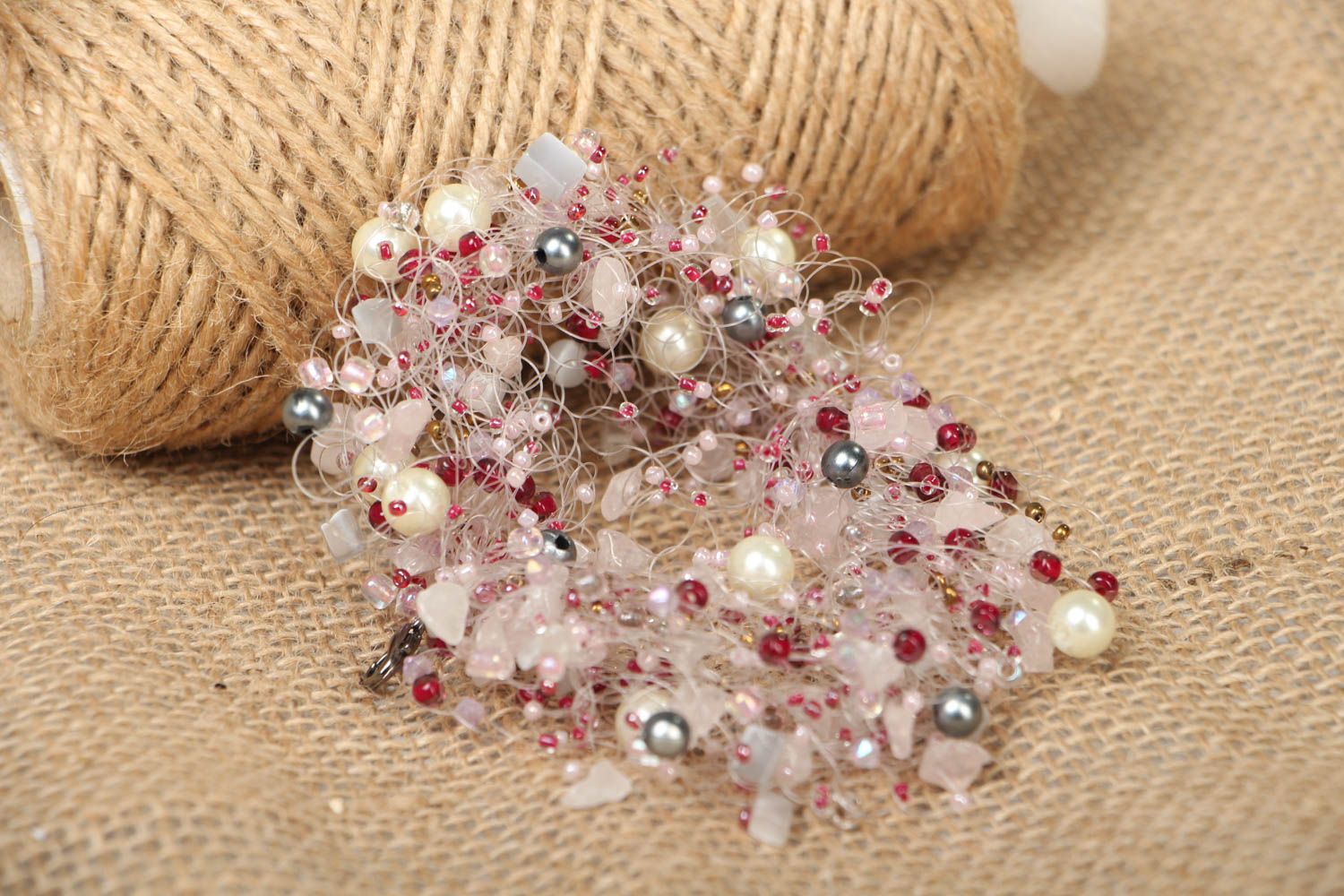 Bracelet en perles de rocaille et pierres naturelles fait main photo 4
