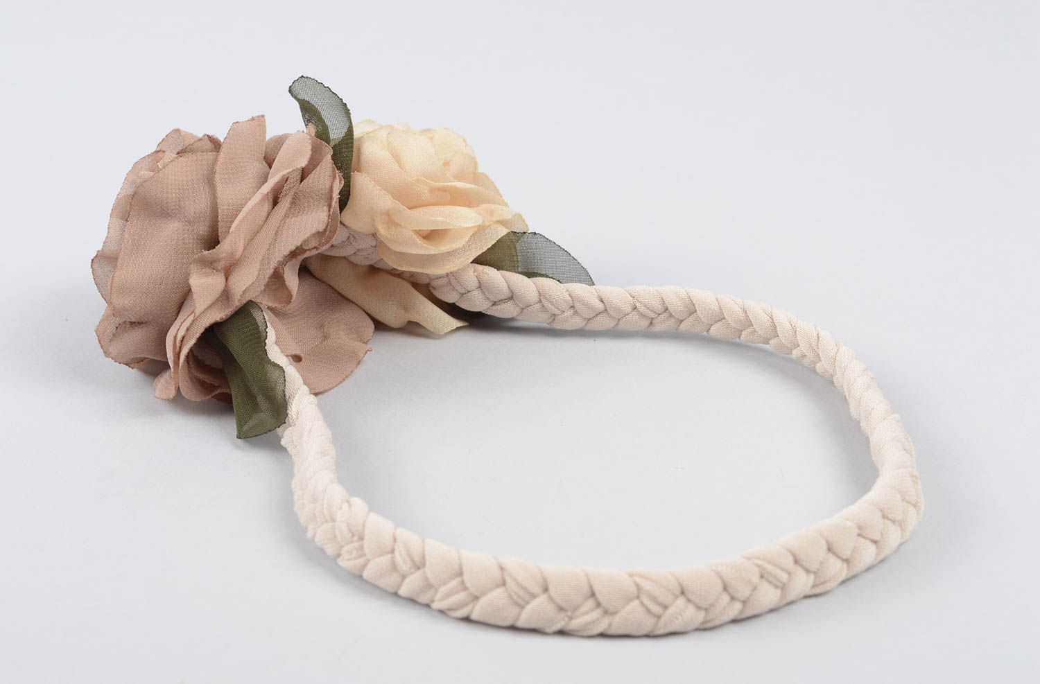 Braun beige Blumen Haarband handmade Designer Schmuck Accessoire für Haare foto 1