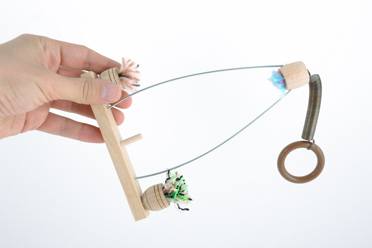 Natural handmade wooden toy swing with spring for children and home photo 2