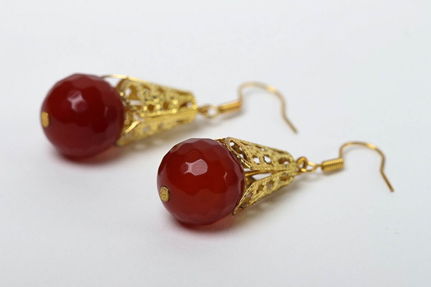 Handmade earrings with cornelian beads earrings with charms designer jewelry photo 3