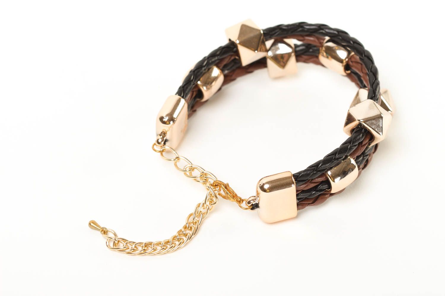 Bracelet en cuir Bijou fait main multirang marron-noir Cadeau pour femme photo 4