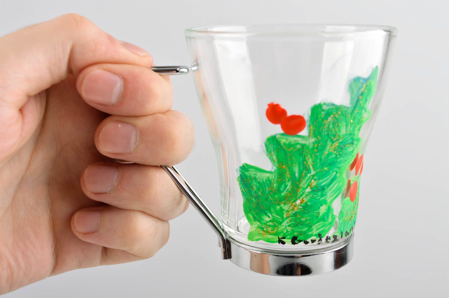 Стеклянная чашка ручной работы кружка для чая с росписью чайная чашка 200 мл фото 5