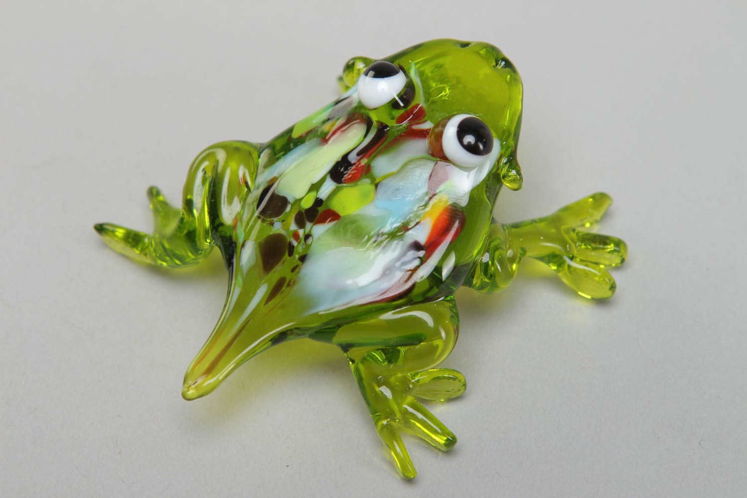 Petite figurine en verre au chalumeau grenouille verte faite main décorative photo 2