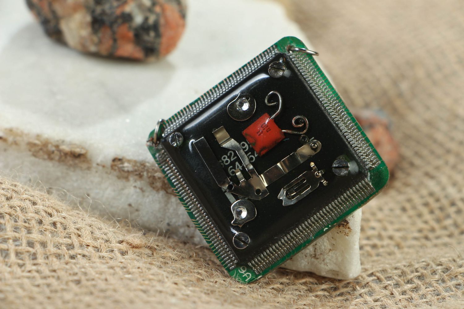Square steampunk pendant with micro scheme photo 5