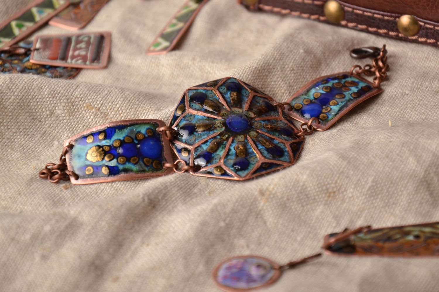 Color enamel copper bracelet in Orient style photo 1