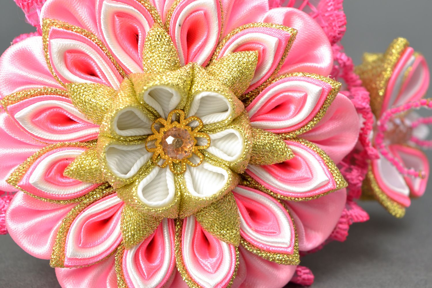 Kanzashi satin ribbon headband Pink Flower photo 3