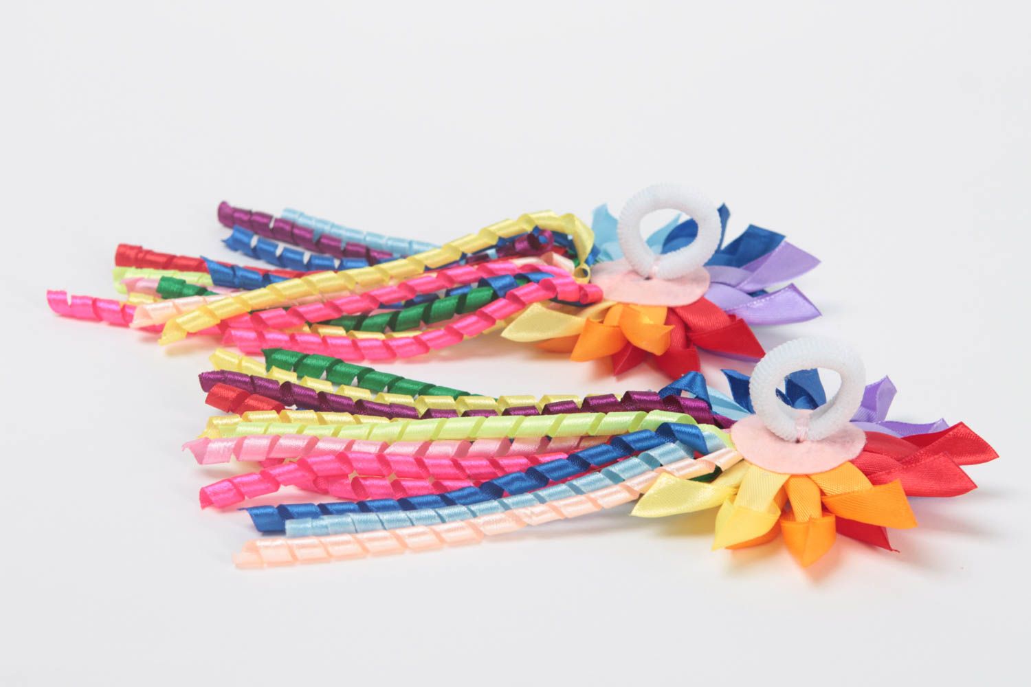 Kanzashi flowers handmade hair ties set of 2 hair scrunchies girls accessories photo 4