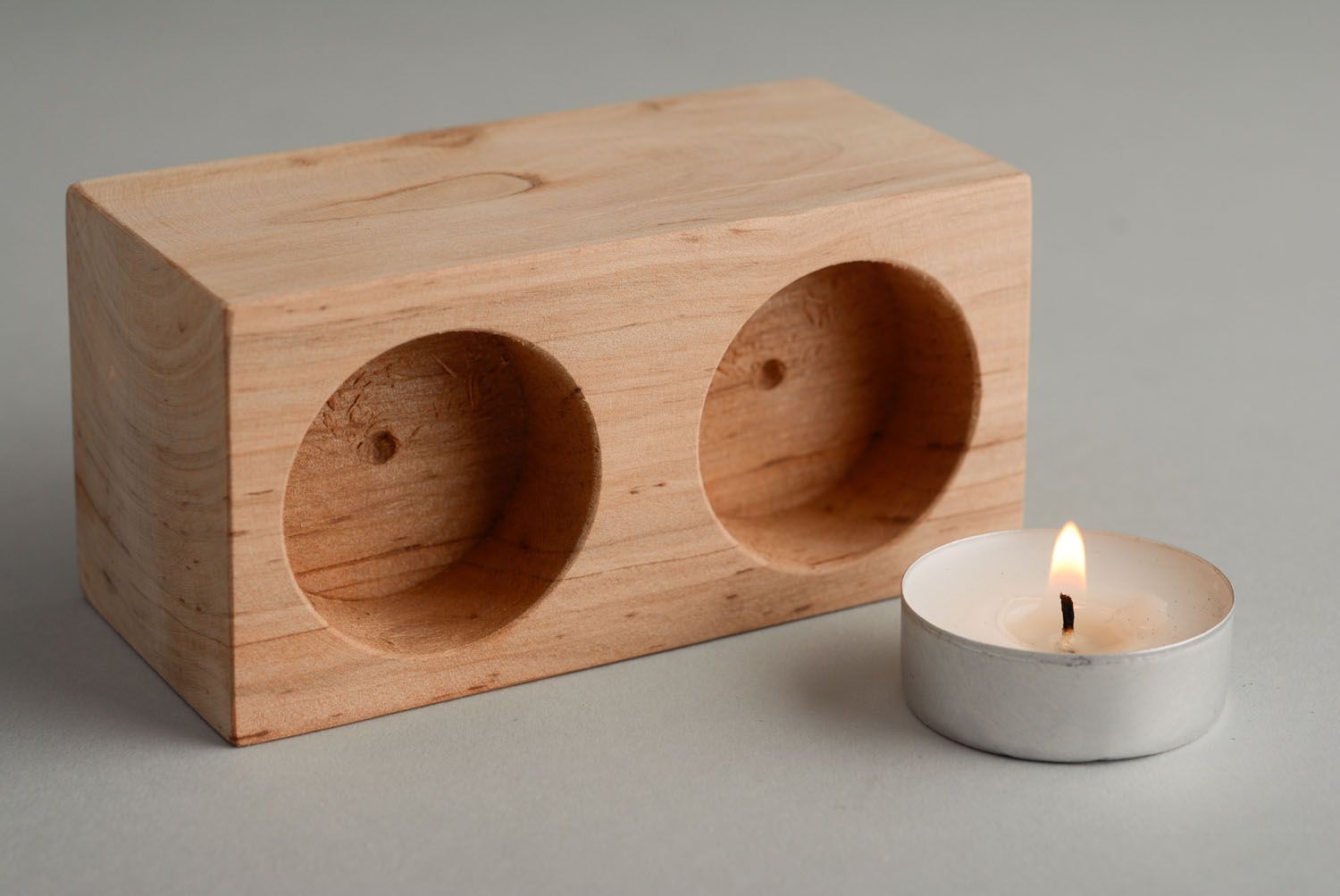 Support pour bougies en bois brut à décorer photo 2