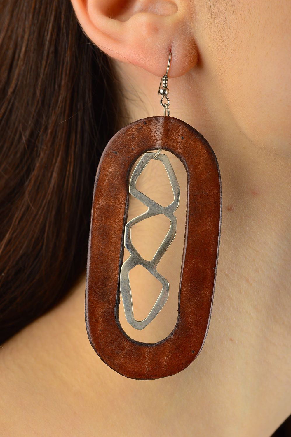 Handgefertigt Leder Ohrringe Damen Schmuck Accessoire für Frauen lang stilvoll foto 1