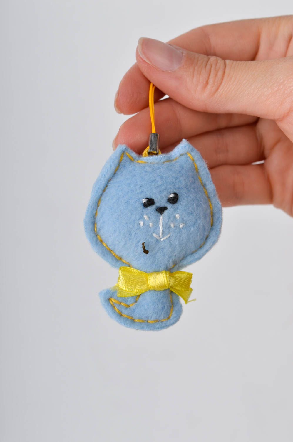Porte-clé ange fille Porte-clé chat bleu fait main textiles Cadeau original photo 2