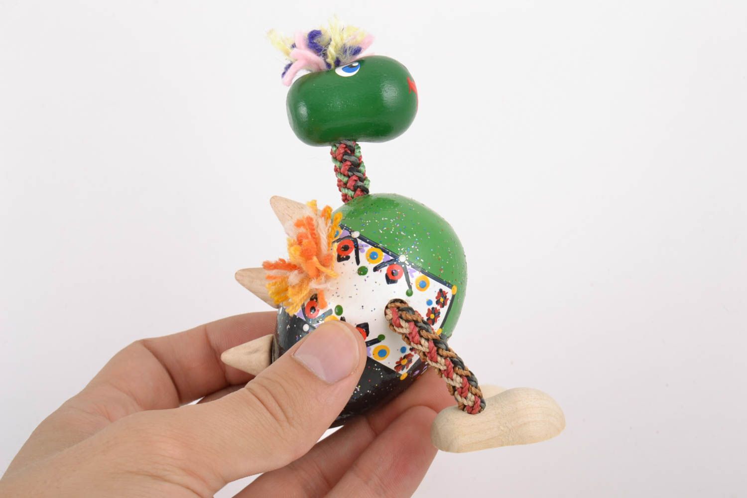 Деревянная эко игрушка ручной работы с росписью Дракон детская милая фото 2