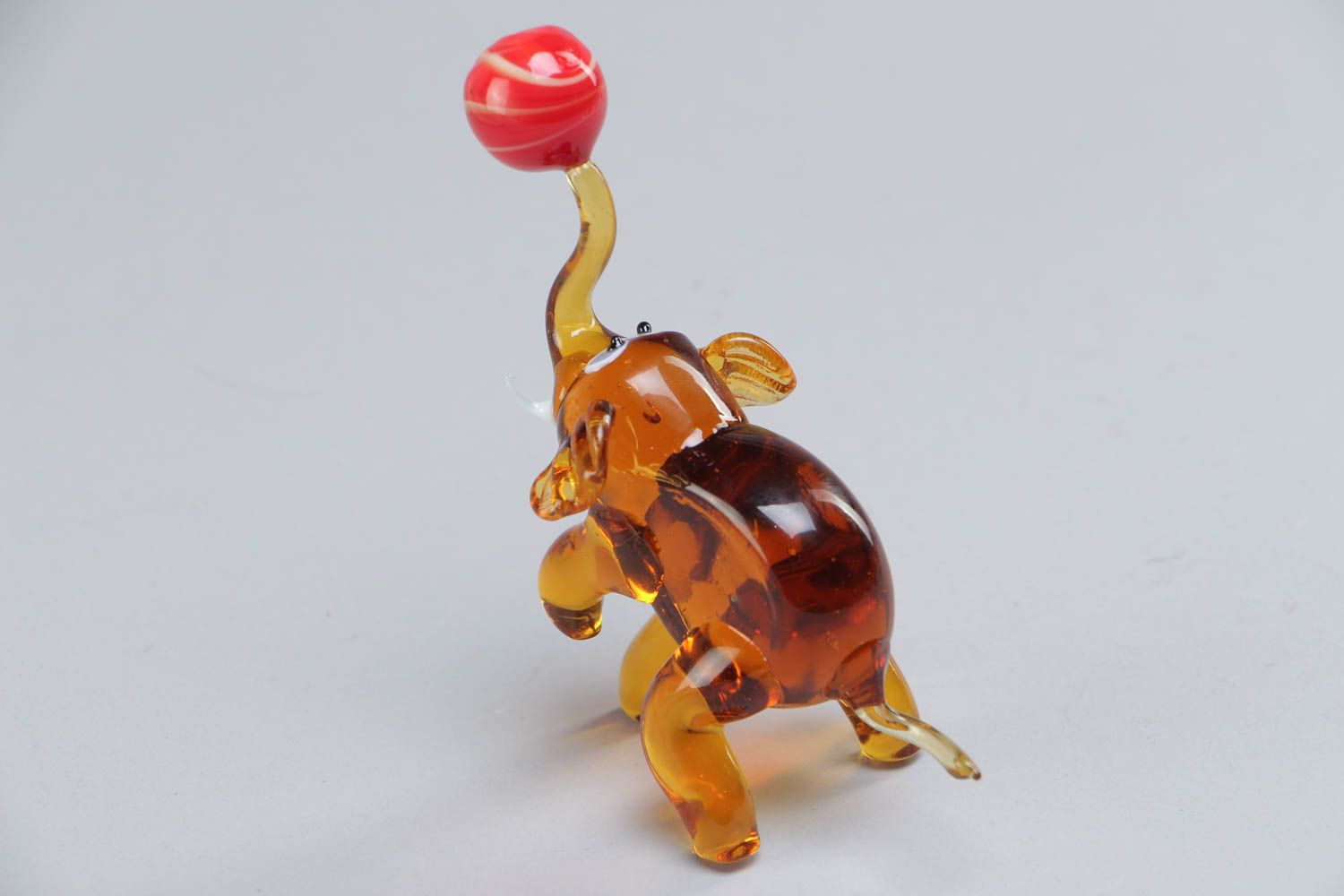 Handmade collectible miniature lampwork glass animal figurine elephant with ball photo 4