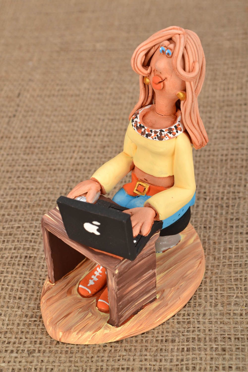 Clay souvenir statuette Programmer with Laptop photo 1