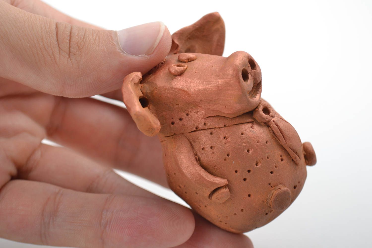 Handmade Dekofigur Schwein Keramik Deko Figur aus Ton mit Acrylfarbe bemalt foto 2
