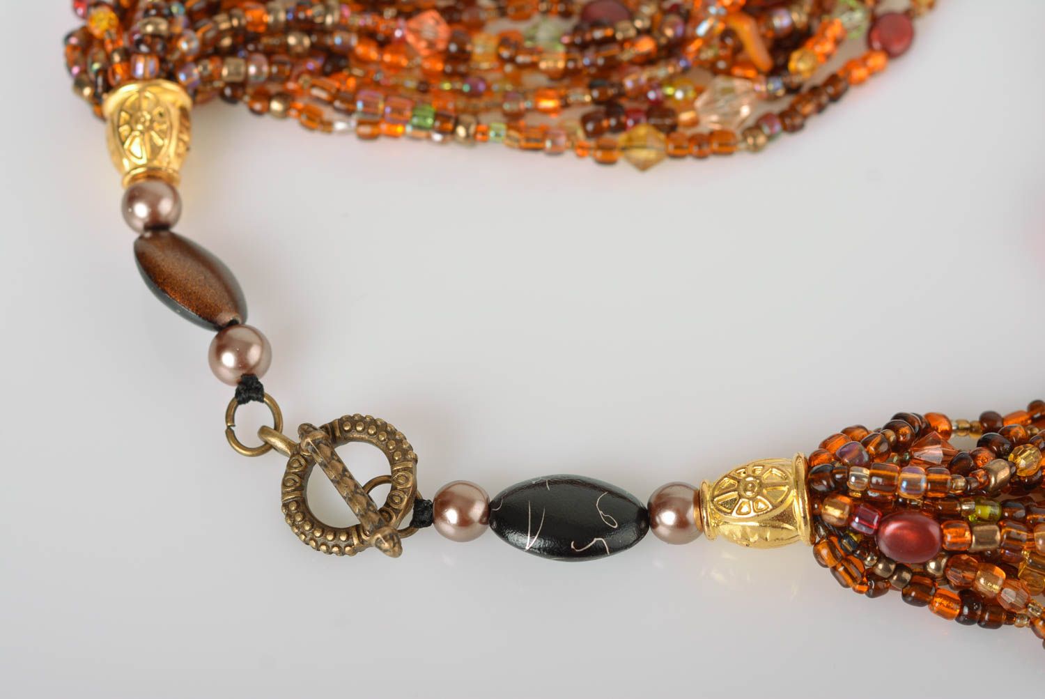 Damen Halskette handgeschaffen Collier aus Glasperlen brauner Designer Schmuck foto 5