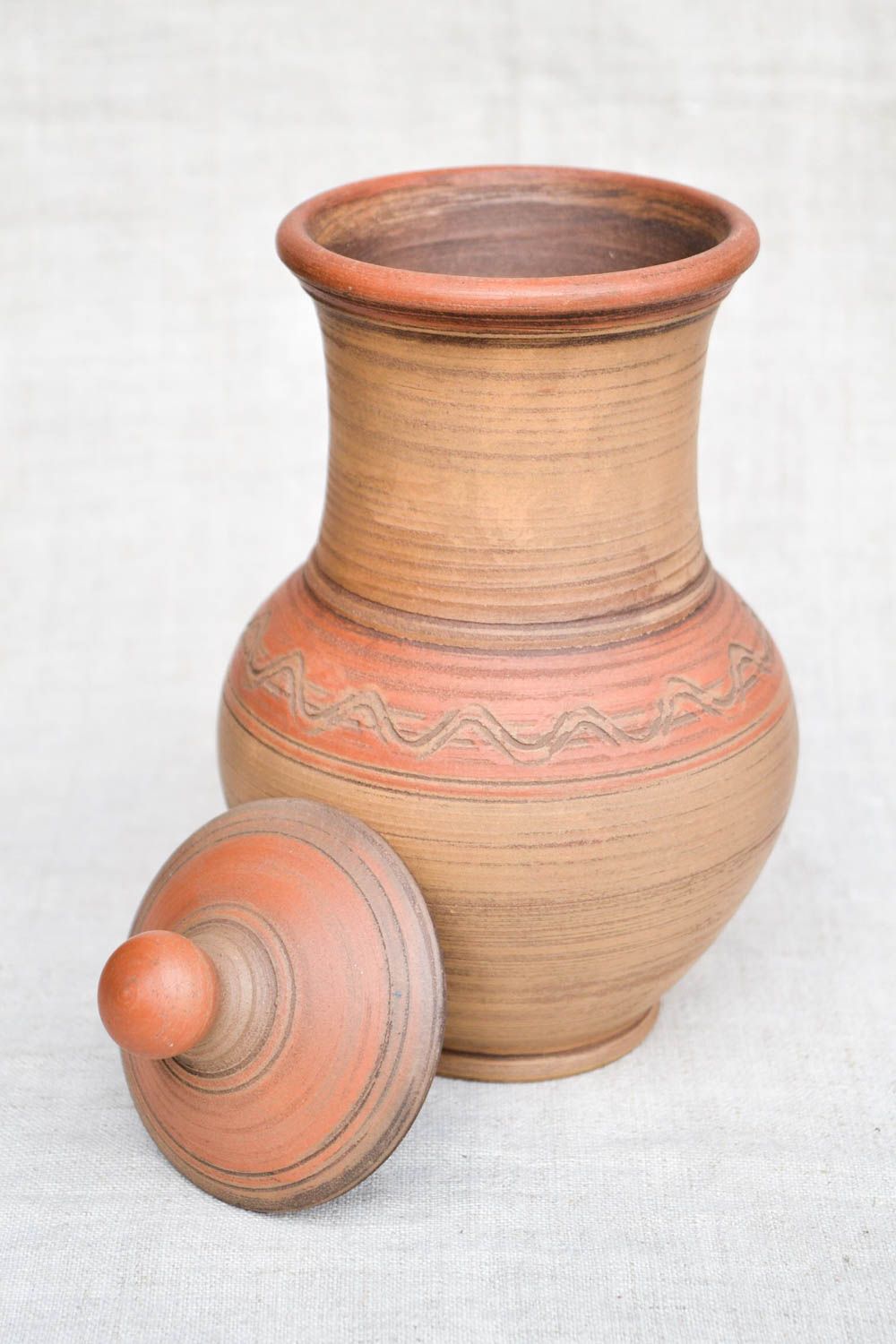 Handmade Ton Geschirr Krug aus Ton originelles Geschenk Keramik Karaffe foto 3