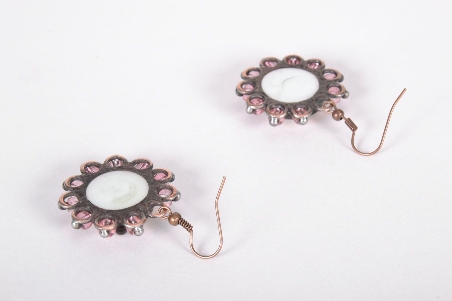 Earrings made of glass and metal Milk photo 3