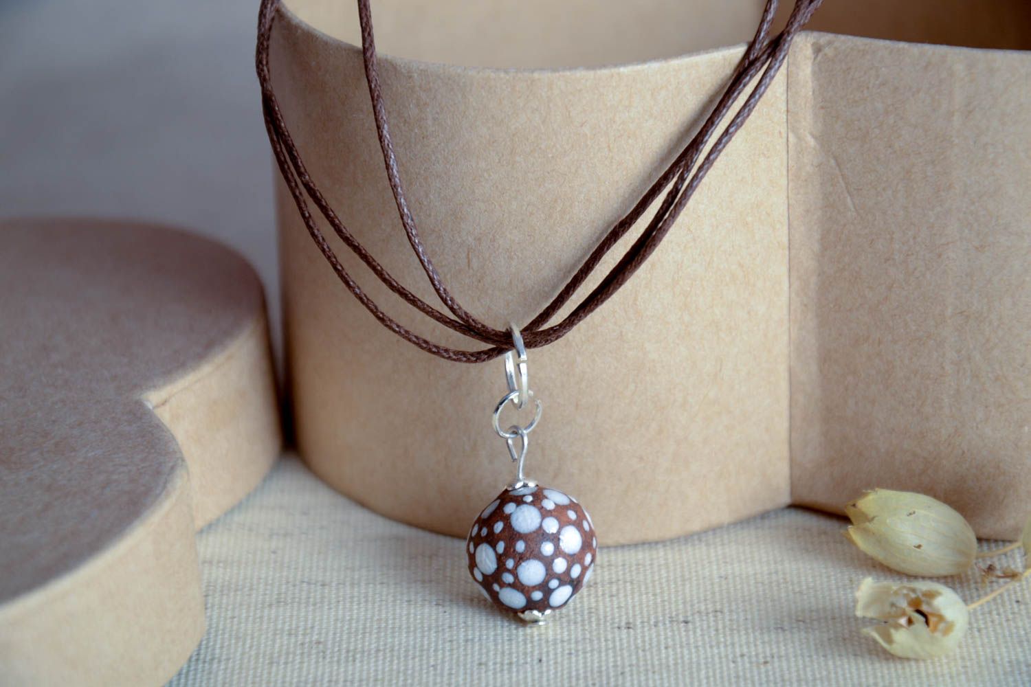 Stylish pendant on lace ceramic handmade pendant female accessory gift photo 1