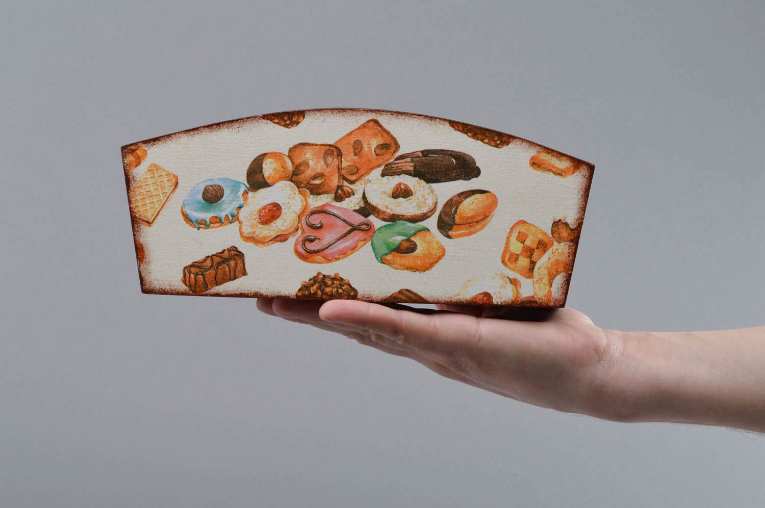 Handgemachte Holz Schale für Süßigkeiten in Decoupage Technik mit Bemalung schön foto 4