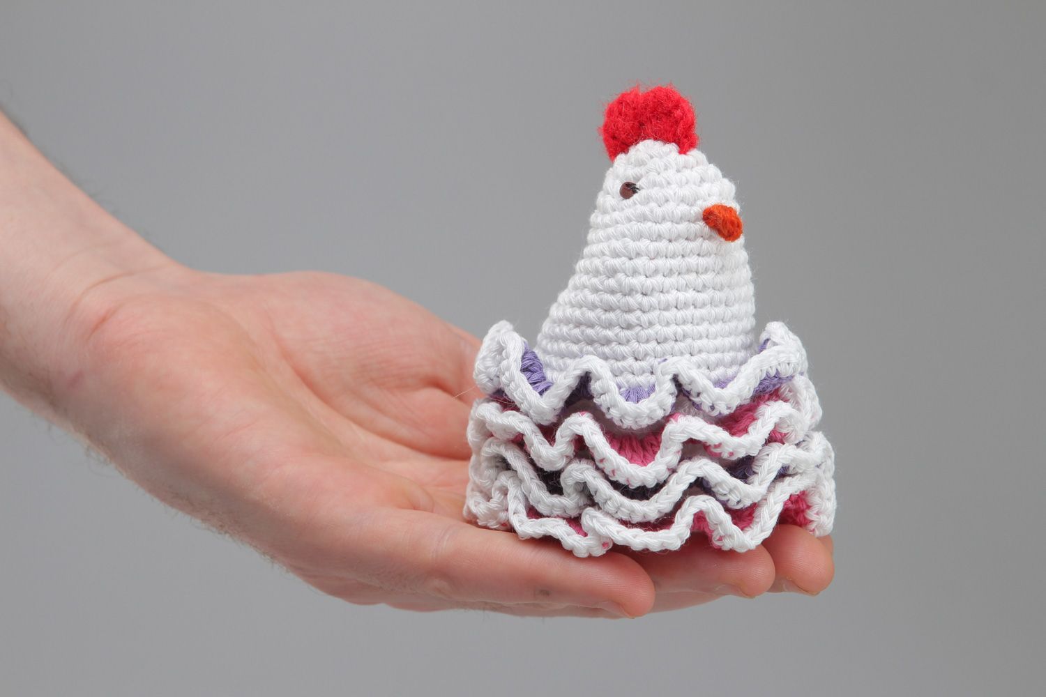 Handmade Easter chicken crocheted of cotton threads decoration for painted eggs photo 4