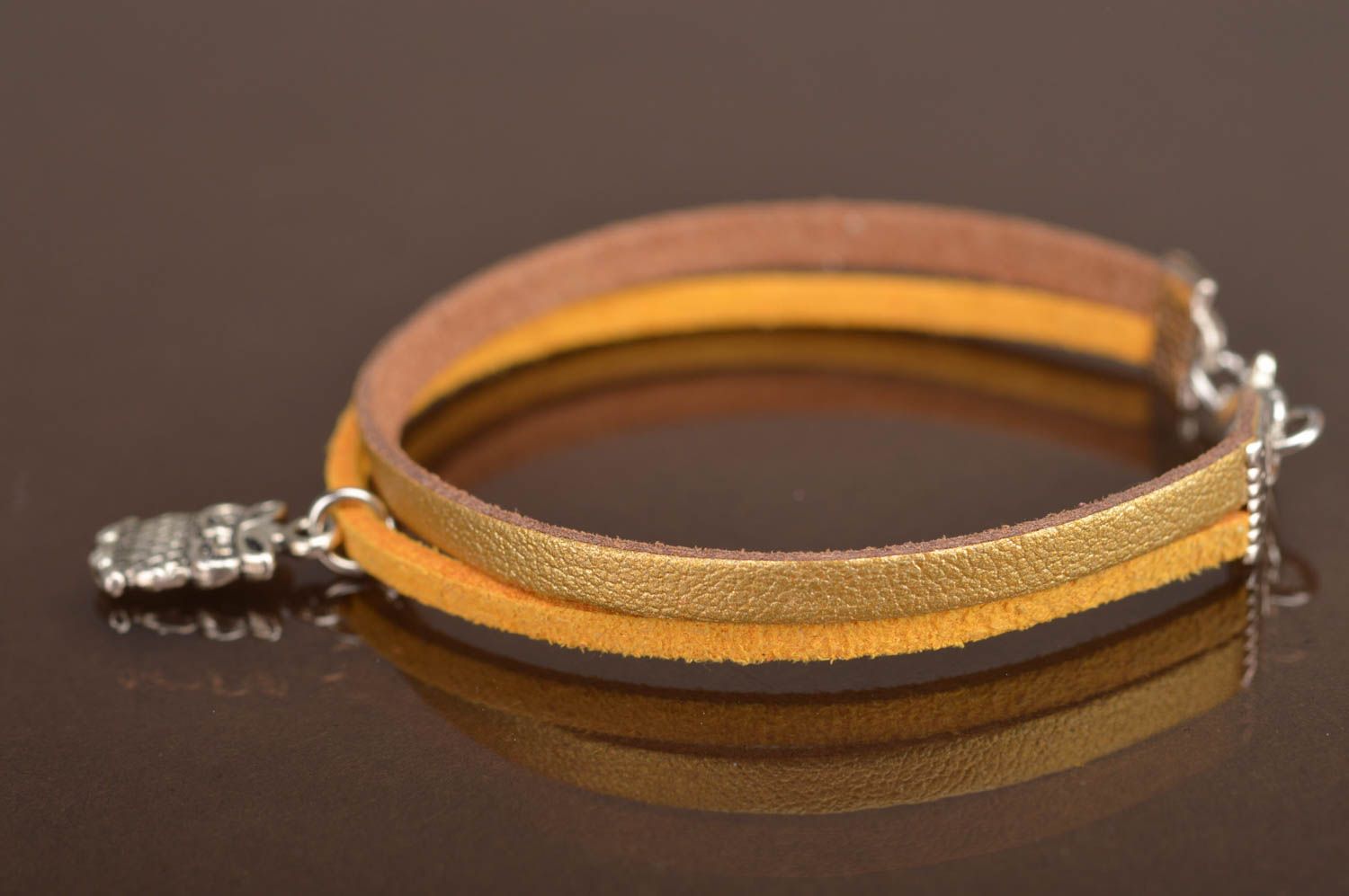 Bracelet en cuir fait main avec breloque en forme de hibou bijou original photo 5