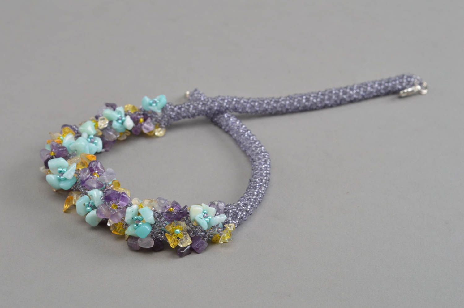 Beaded necklace with natural stones citrine amethyst and amazonite accessory photo 3