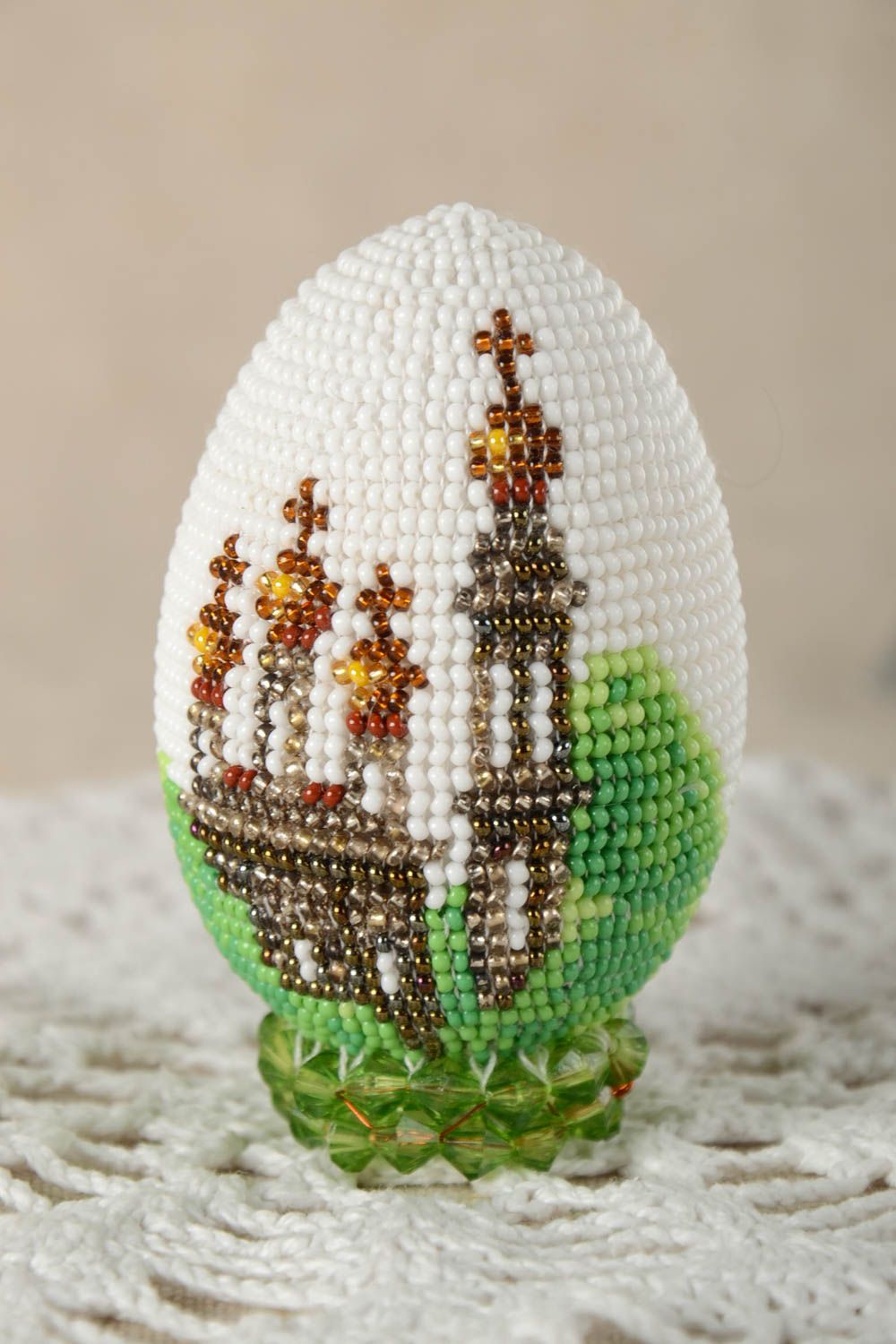 Handmade home interior seed beaded decoration festive designer Easter egg photo 1