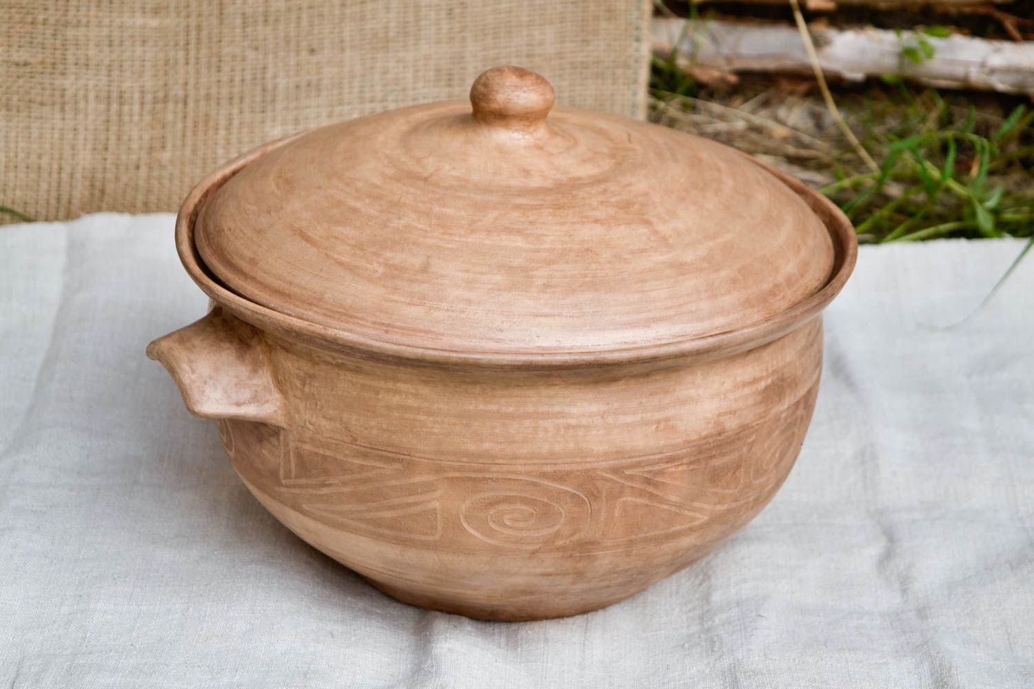 Handgefertigt Topf aus Ton Deko für Küche Keramik Geschirr 3 L hellbraun 5 L foto 1