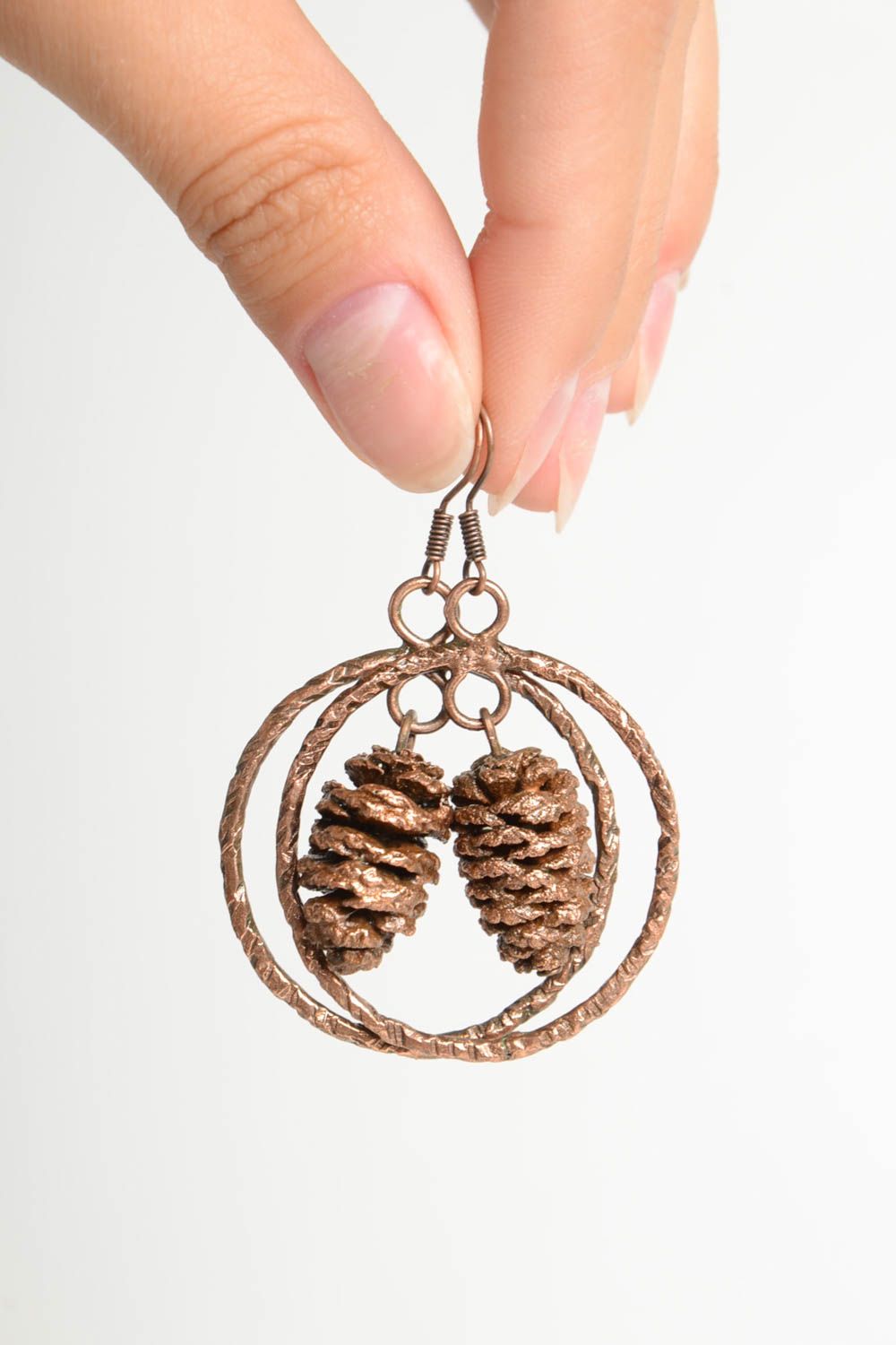 Stylish handmade copper earrings unusual metal earrings fashion accessories photo 5