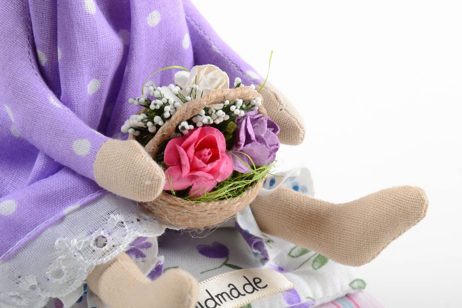 Интерьерная игрушка из хлопка мягкая авторская ручной работы Принцесса с цветами фото 5