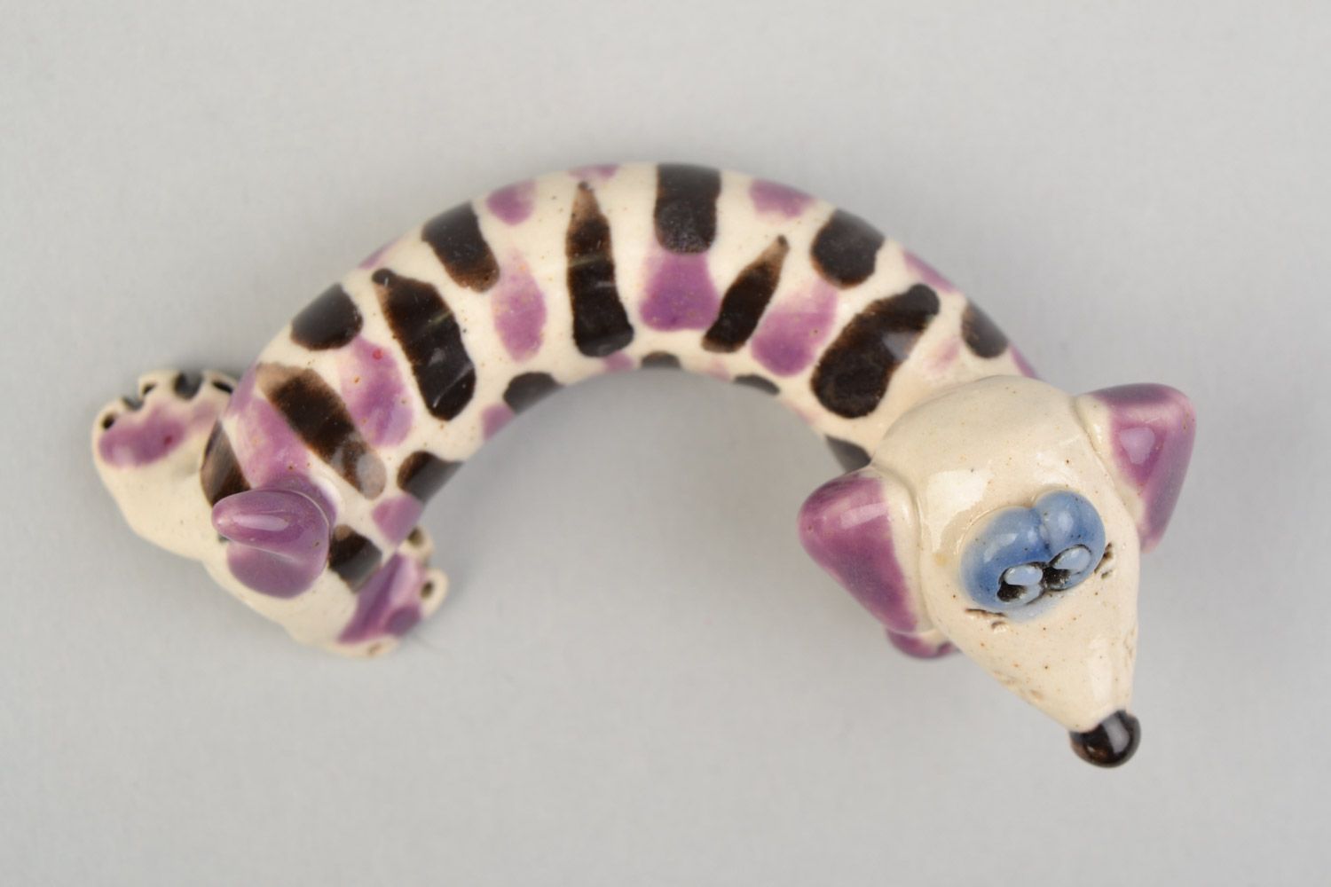 Handmade souvenir ceramic figurine of funny striped badger dog painted with glaze photo 3