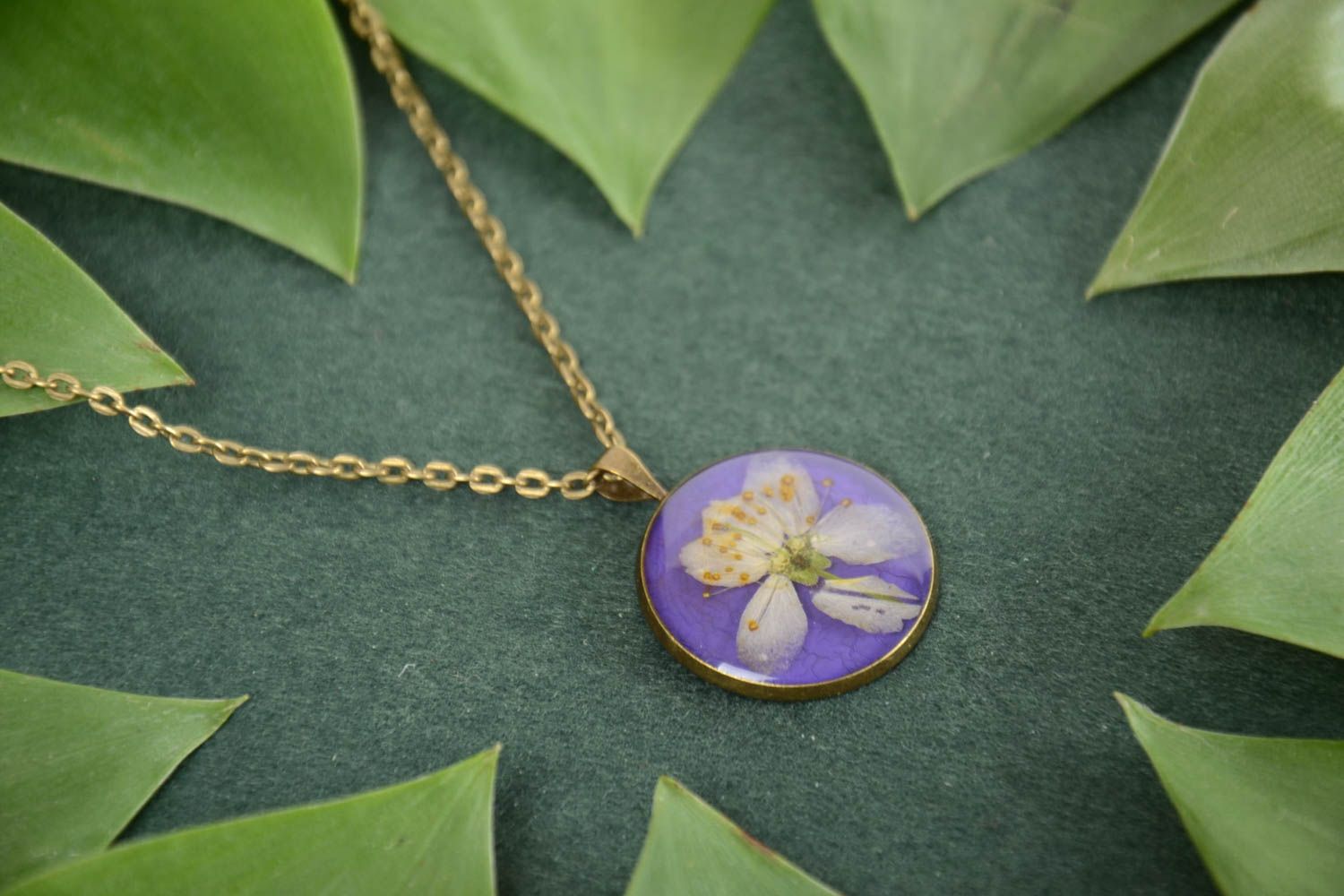 Small lilac handmade designer round pendant coated with epoxy without chain photo 1