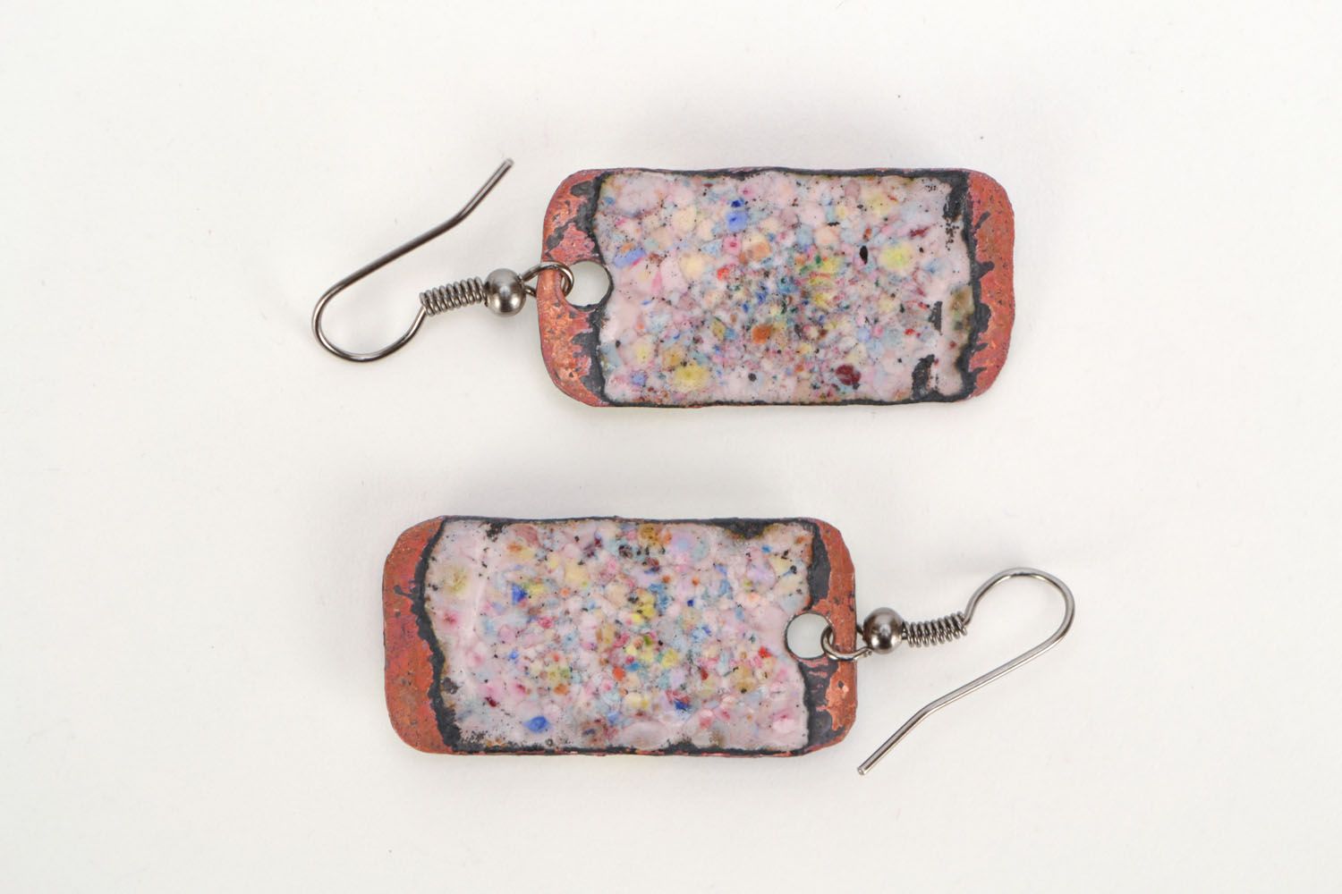 Copper earrings with geometric pattern photo 3