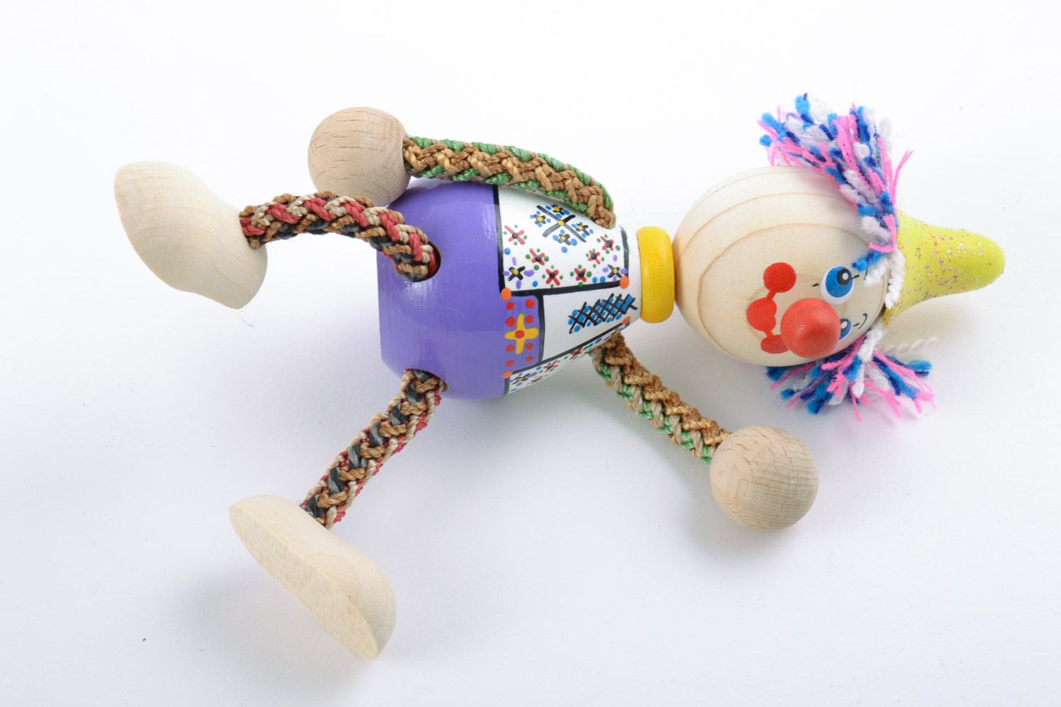 Handmade unusual beautiful wooden toy funny colored clown decorated with eco-paints photo 4