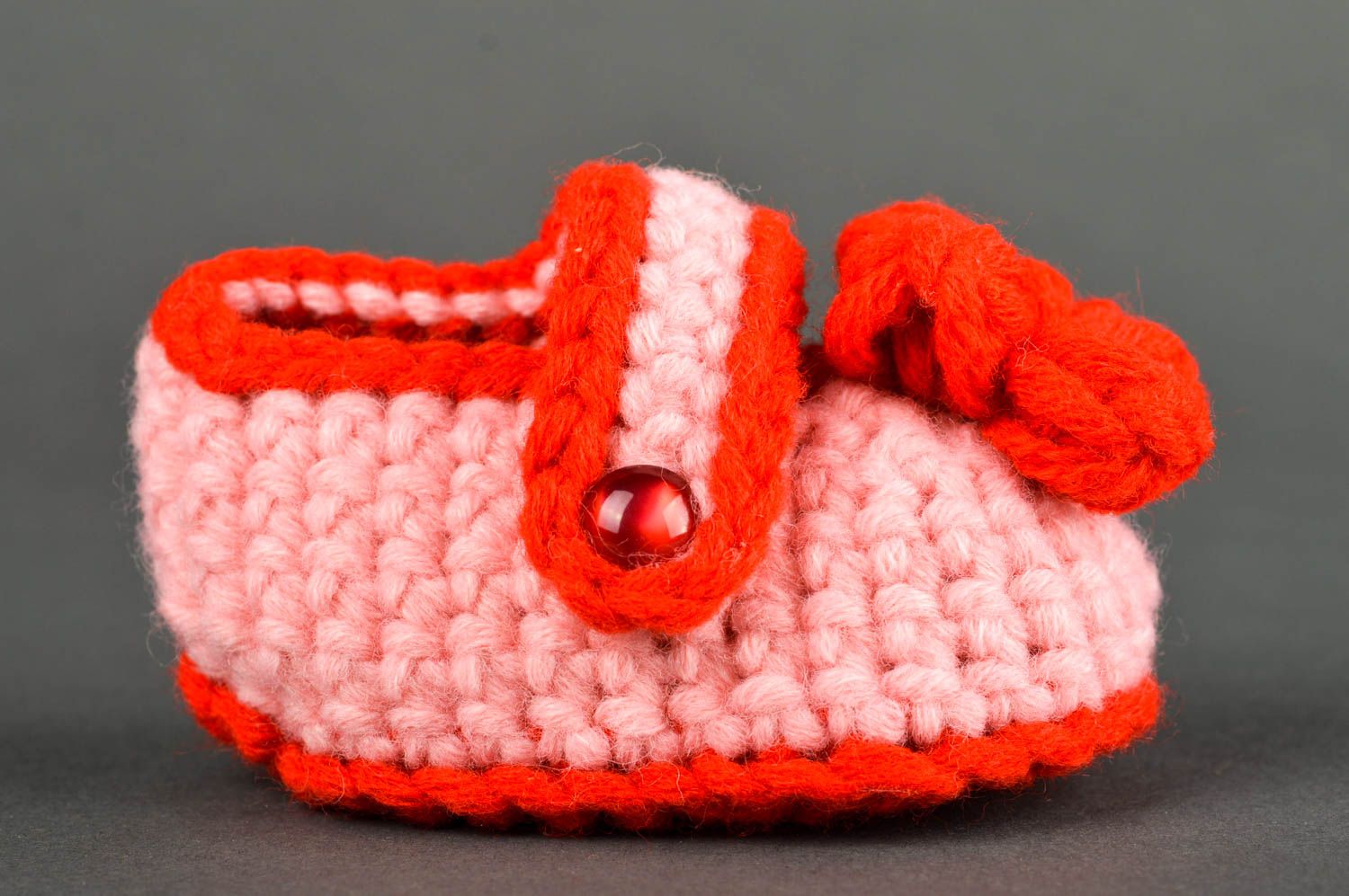Chaussons bébé Pantoufles tricot fait main rouge-rose laine coton Vêtement fille photo 3