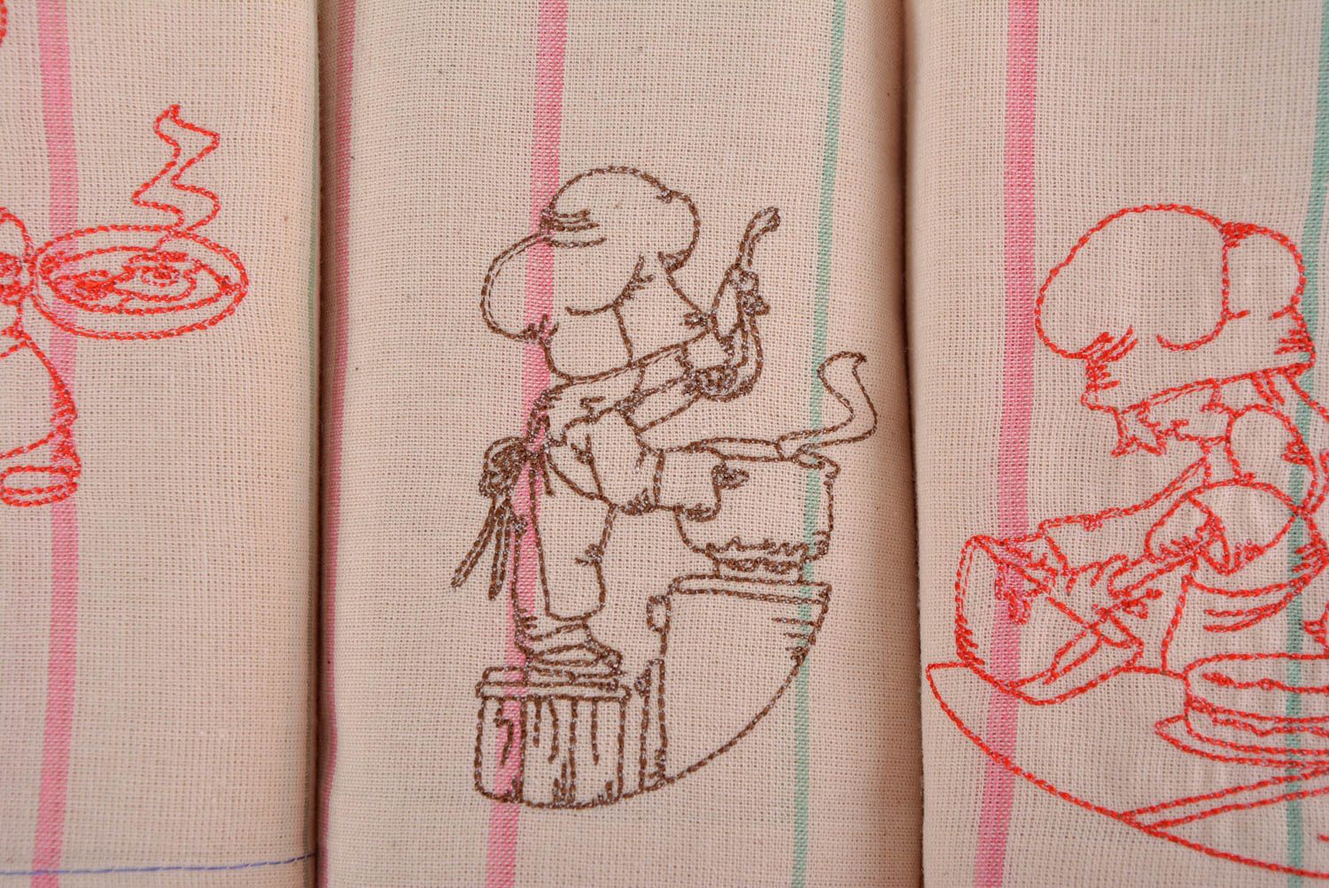 Juego de toallas de cocina de lino mezclado decorativas bordadas artesanales foto 2