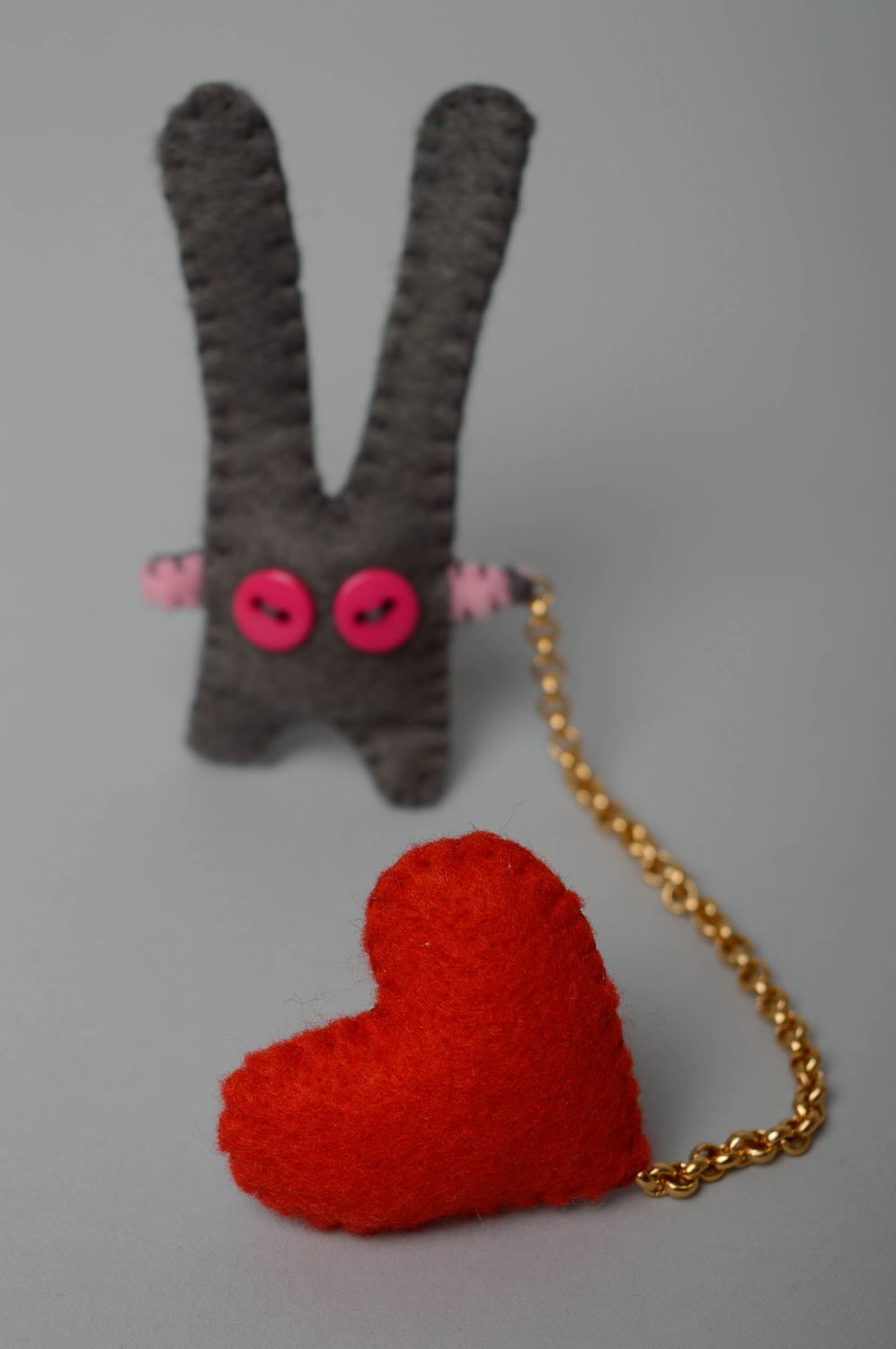 Handmade fabric brooch Rabbit with Heart photo 4