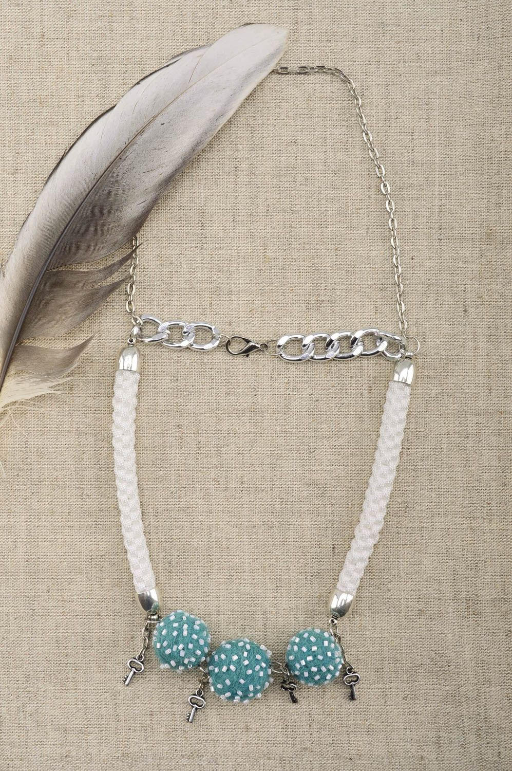 Handmade textile necklace beautiful beaded necklace elegant jewelry gift photo 1